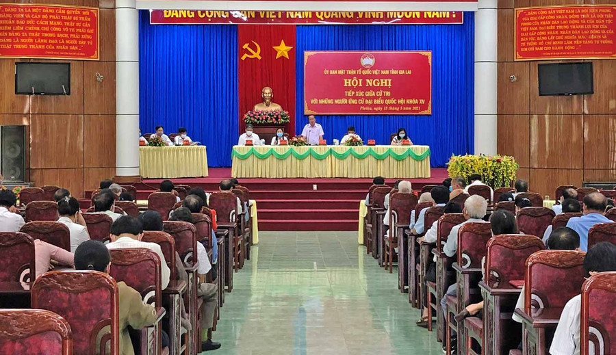 quang cảnh buổi tiếp xúc cử tri của các ứng cử viên đại biểu Quốc hội tại TP. P.leiku, ảnh P. Dung