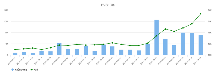 Diễn biến giá cổ phiếu BVB trong vòng 1 tháng qua