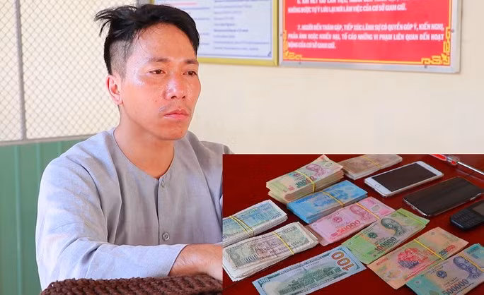  Cường cùng tài sản trộm cắp trong tịnh xá. Ảnh: Công an Tam Bình cung cấp