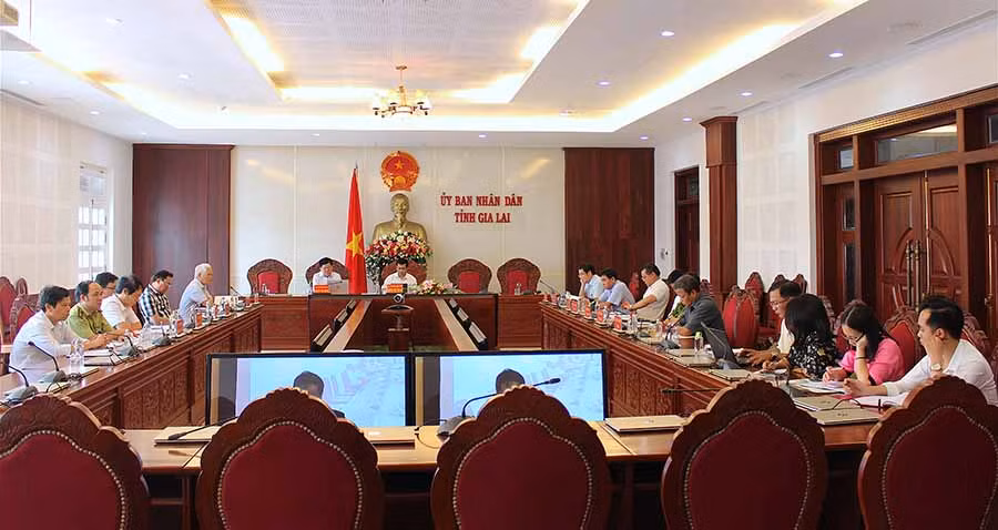 Quang cảnh hội nghị tại điểm cầu tỉnh Gia Lai. Ảnh: Hồng Thi