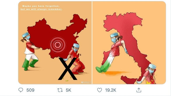 Cả hai bức vẽ được Fanpage của Đại sứ quán Trung Quốc tại Ý đăng lên Cả hai bức vẽ được Fanpage của Đại sứ quán Trung Quốc tại Ý đăng lên