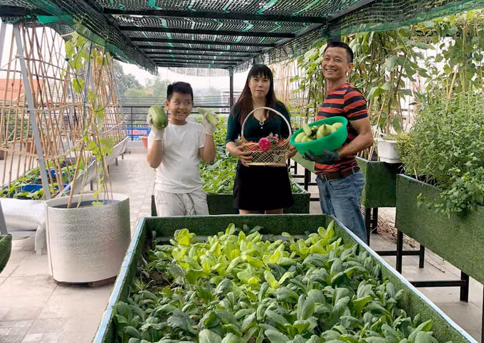 Hồ sen nở quanh năm trên sân thượng 300 m2Khu vườn trở thành nơi thư giãn, giải trí cho anh Huynh và vợ con. Sau giờ làm căng thẳng, anh cởi bỏ bộ vest, mặc quần soóc, áo phông ướt đẫm mồ hôi để làm nông dân và hạnh phúc khi nhìn thấy vợ con vui đùa bên vườn lộng gió. 