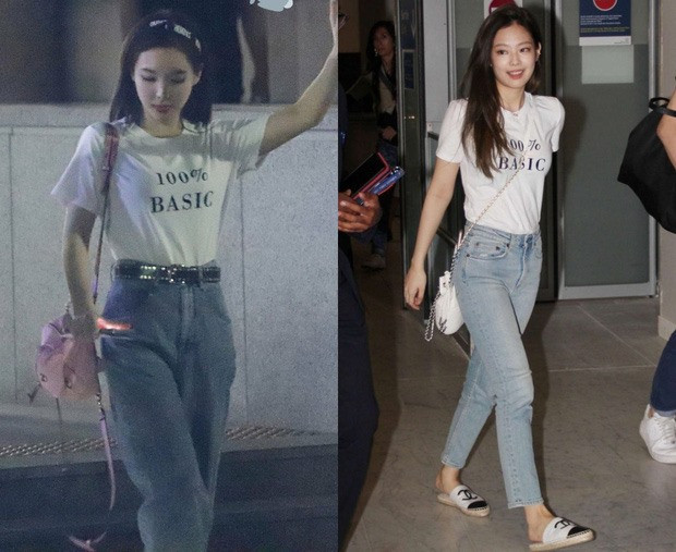  Nayeon và Jennie cùng diện chiếc áo phông trắng có dòng chữ 