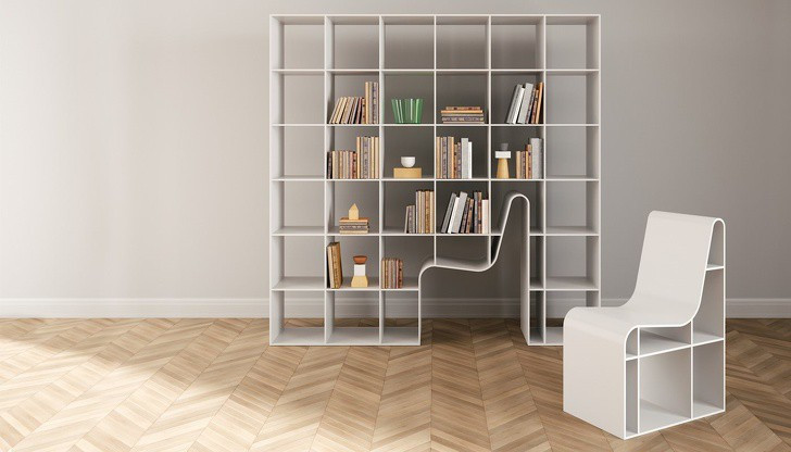 Một thiết kế giá sách khác giúp tiết kiệm không gian. Một thiết kế giá sách khác giúp tiết kiệm không gian.