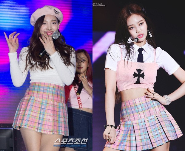 Jennie, Nayeon từng đụng váy caro hồng. 