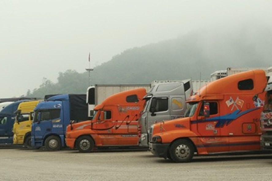 Hàng trăm xe container xếp hàng tại bãi xe cạnh cửa khẩu Tân Thanh (Lạng Sơn) chờ được thông quan. Ảnh: T.C Hàng trăm xe container xếp hàng tại bãi xe cạnh cửa khẩu Tân Thanh (Lạng Sơn) chờ được thông quan. Ảnh: T.C