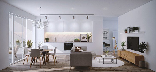 Chiếc ghế sofa làm vách ngăn giữa hai khu vực.
