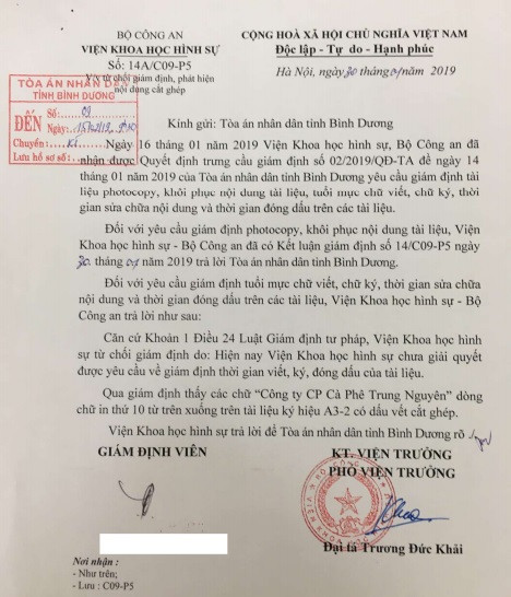 Kết luận "có dấu vết cắt ghép" của Viện Khoa học Hình sự liên quan đến những tố cáo của bà Lê Hoàng Diệp Thảo (Ảnh: Quốc Hải) Kết luận