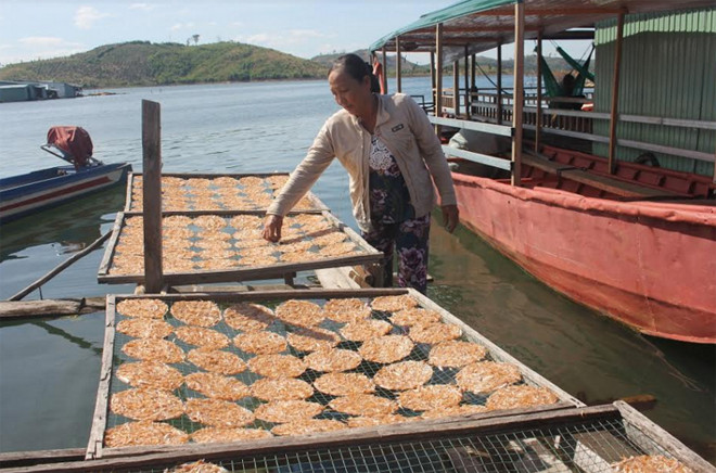 Đặc sản bánh tráng cá của cư dân làng chài.