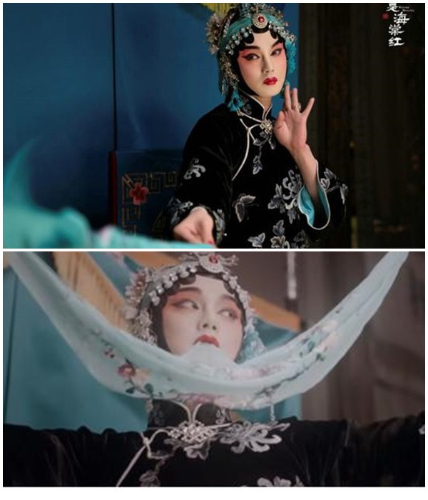 Những cảnh Thương Tế Nhị biểu diễn kinh kịch trở thành điểm sáng của Bên tóc mai không phải hải đường hồng. Khả năng diễn xuất và ca hát của Doãn Chính được phát huy tối đa qua nhân vật này. Ở tập 10, khoảnh khắc Thương Tế Nhị diễn vở Chiến Uyển thành gây sốt, nhất là đoạn anh diễn với chiếc khăn tay yểu điệu. ẢNH: CẮT TỪ PHIM