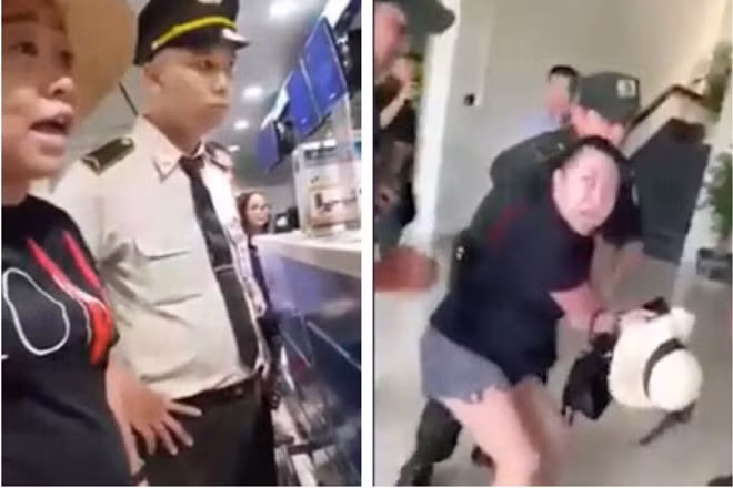 Nữ đại úy công an lăng mạ nhân viên hàng không sân bay Tân Sơn Nhất tháng 8.2019 - Ảnh: cắt từ clip - Tiến Sỹ