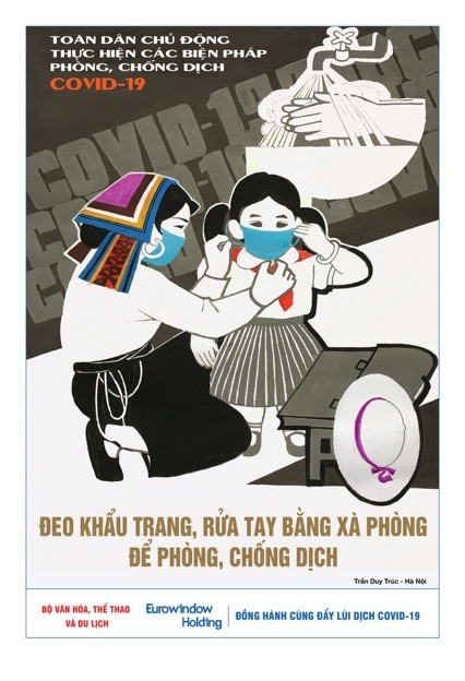 14 tranh thể hiện sâu sắc nhất thông điệp phòng, chống dịch COVID-19 đều có tựa đề trực diện. Ảnh: BVHTTVDL.