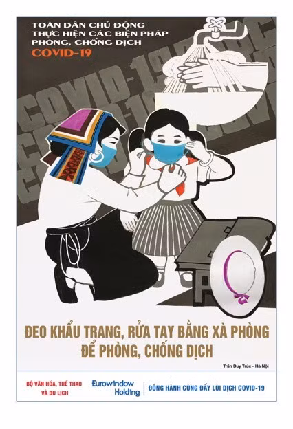 14 tranh thể hiện sâu sắc nhất thông điệp phòng, chống dịch COVID-19 đều có tựa đề trực diện. Ảnh: BVHTTVDL.