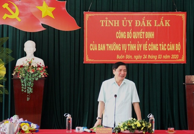 Bí thư Tỉnh ủy Bùi Văn Cường phát biểu chỉ đạo tại buổi lễ. Ảnh: LX.