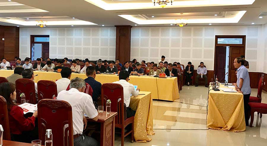  Quang cảnh hội nghị công bố kết quả đánh giá năng lực cạnh tranh các sở, ban, ngành và cấp huyện (DDCI) năm 2019. Ảnh: H.D