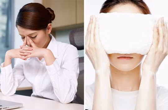 Tiếp theo, bạn lấy khăn bông thấm vào nước muối. Sau đó, dùng tay vắt khô để ẩm đắp lên mặt và nằm thư giãn. Ảnh: tapchidongy.