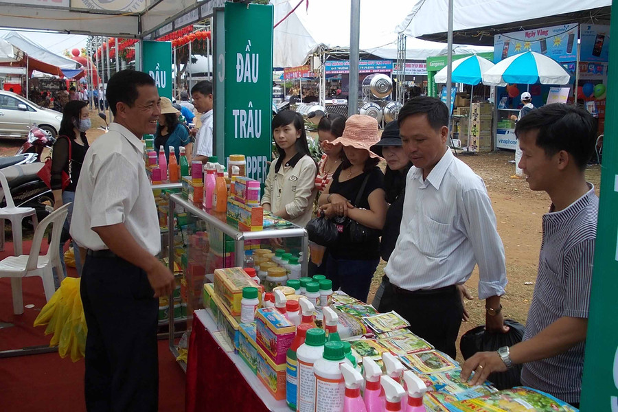 Tư vấn cho khách hàng về chất lượng sản phẩm thuốc bảo vệ thực vật. Ảnh: Thanh Nhật