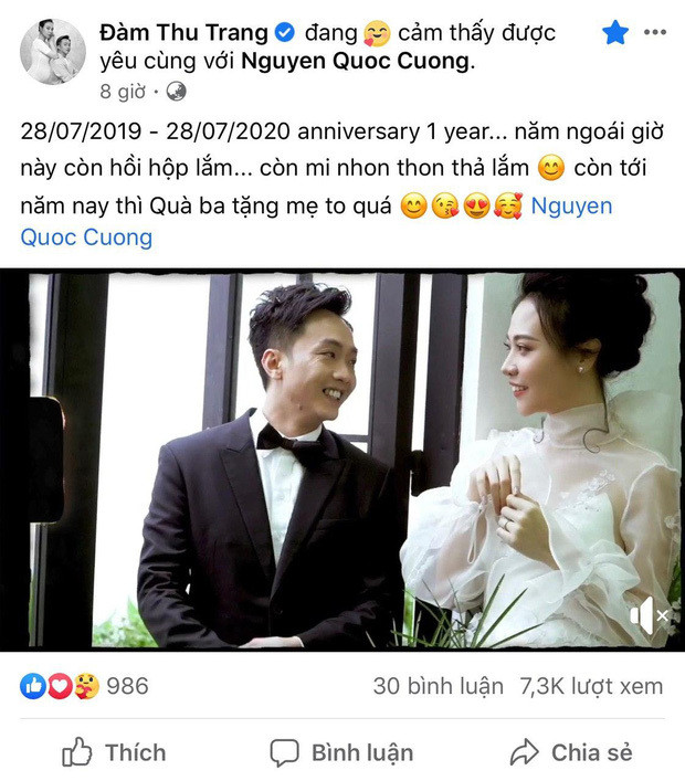 Đàm Thu Trang khoe clip kỉ niệm một năm ngày cưới với ông xã  Đàm Thu Trang khoe clip kỉ niệm một năm ngày cưới với ông xã