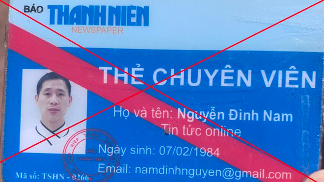  Chiếc thẻ giả mạo PV Báo Thanh Niên mà Nguyễn Đình Nam sử dụng - Ảnh: Công an tỉnh Quảng Ninh cung cấp