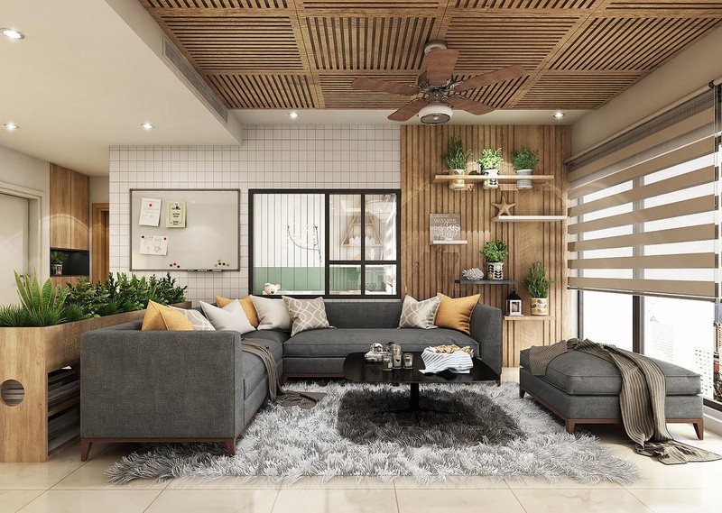 Mặc dù không thể can thiệp về cấu trúc và hình dáng nhưng chủ nhà đã rất khéo léo khi ốp thêm những bức tường gỗ, kệ dùng để trồng cây... khiến căn phòng trông ấm cúng hơn gấp bội.