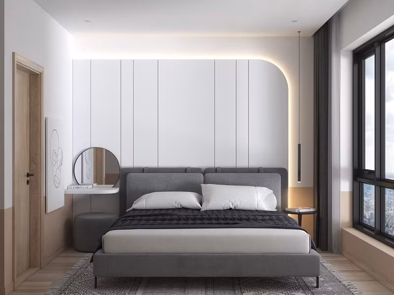 Phòng ngủ tiếp theo sử dụng nhiều đường nét mềm mại hơn cũng như màu sắc có phần dễ chịu hơn. Phòng ngủ tiếp theo sử dụng nhiều đường nét mềm mại hơn cũng như màu sắc có phần dễ chịu hơn.