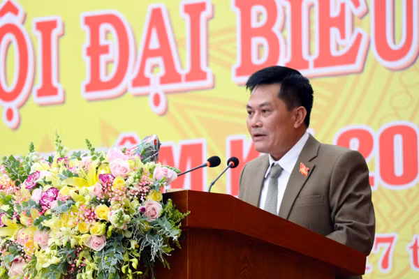 Ông Nguyễn Hữu Thọ-Bí thư Huyện ủy Đak Đoa phát biểu khai mạc đại hội. Ảnh: Phương Linh