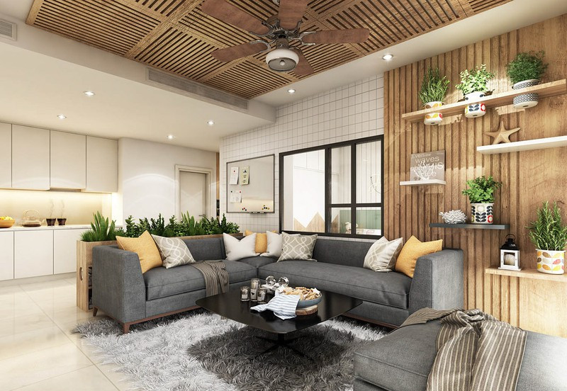 Những chậu cây nhỏ đặt trên kệ độc đáo.