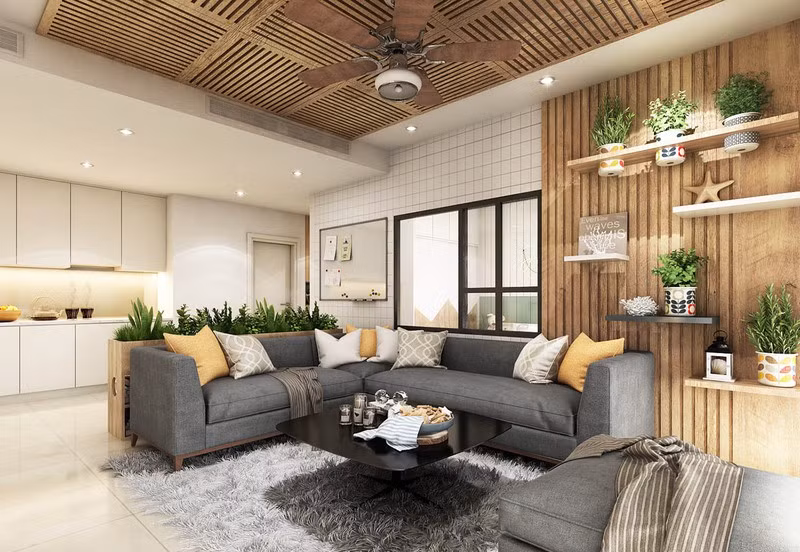 Những chậu cây nhỏ đặt trên kệ độc đáo.