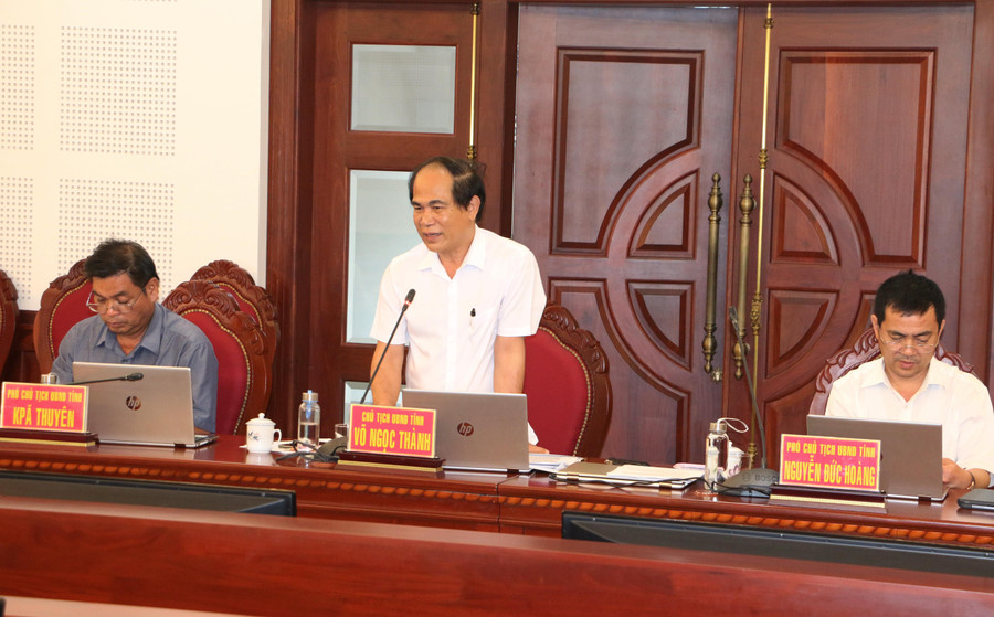 Chủ tịch UBND tỉnh Võ Ngọc Thành phát biểu tại hội nghị. Ảnh: Quang Tấn