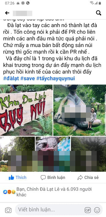 Không chỉ ông Nguyên mà còn nhiều người đăng dòng trạng thái cho rằng KDL Quỷ Núi phản cảm, không phù hợp.