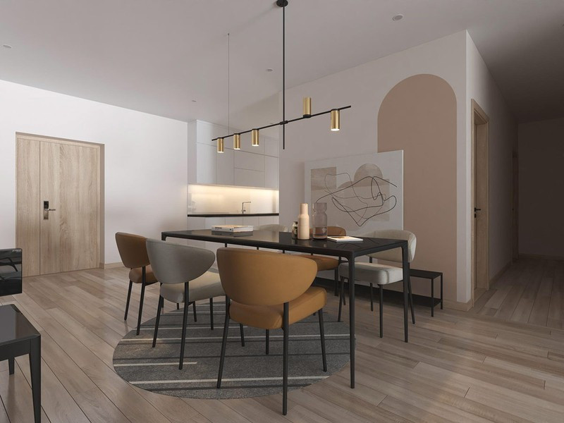 Thảm tròn đánh dấu khu vực ăn uống. Thảm tròn đánh dấu khu vực ăn uống.