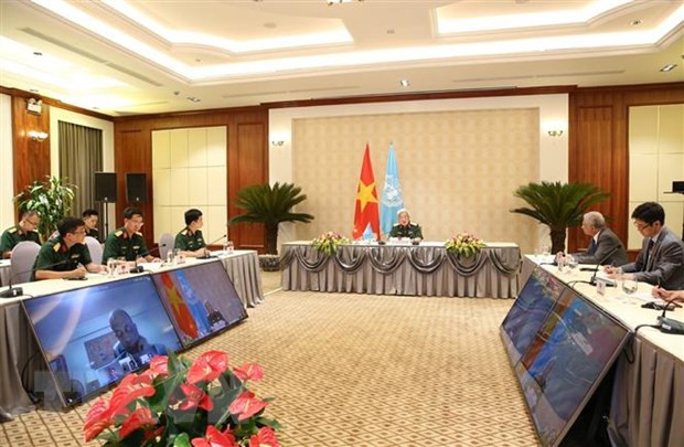 Quang cảnh hội đàm trực tuyến tại điểm cầu Hà Nội. (Ảnh: Dương Giang/TTXVN)  Quang cảnh hội đàm trực tuyến tại điểm cầu Hà Nội. (Ảnh: Dương Giang/TTXVN)