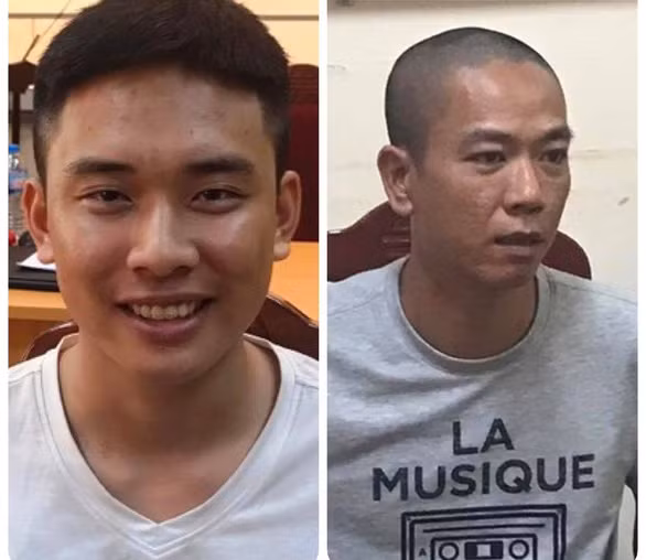 Hai nghi phạm Mạnh (bên trái) và Hoàng Ngọc tại cơ quan công an - Ảnh: Công an cung cấp