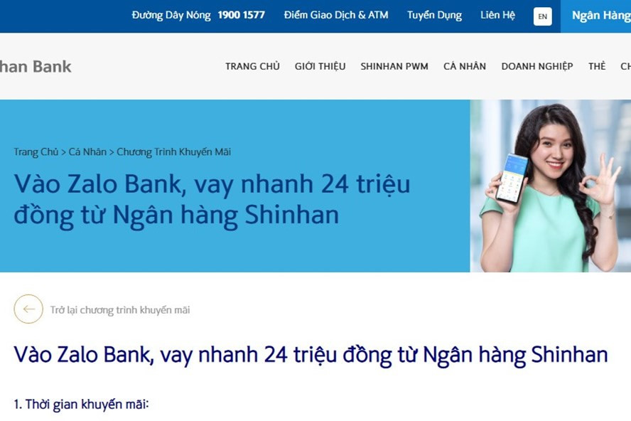 Thực tế kênh Zalo Bank xuất hiện từ tháng 5.2019 và là một kênh khai thác khách hàng của Shinhan Bank. Ảnh: N.VĂN Thực tế kênh Zalo Bank xuất hiện từ tháng 5.2019 và là một kênh khai thác khách hàng của Shinhan Bank. Ảnh: N.VĂN