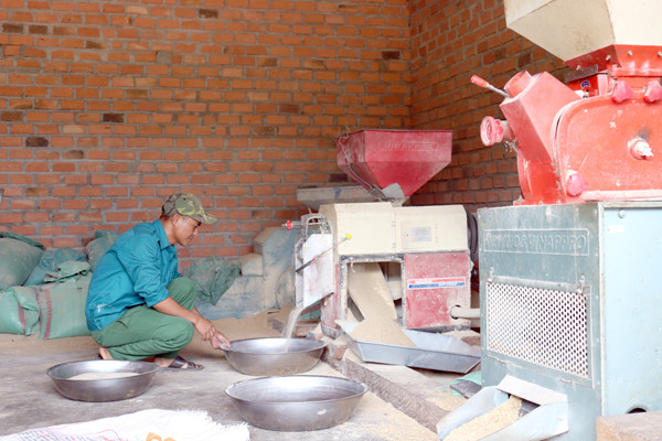 Máy xay xát gạo được mua từ tiền quỹ đang phục vụ nhu cầu của người dân.Ảnh: N.T