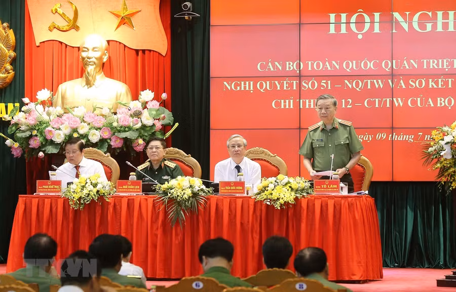  Đại tướng Tô Lâm, Ủy viên Bộ Chính trị, Bộ trưởng Bộ Công an phát biểu. (Ảnh: Doãn Tấn/TTXVN)