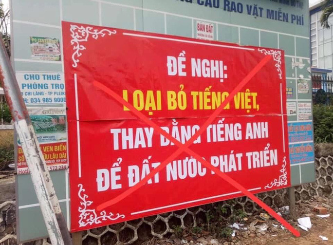Băng rôn phản cảm của anh Bình (nguồn: NLĐO)