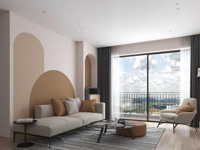 Hình vòng cung hay còn gọi là đường cát cong trên các bức tường, mang đến vẻ ngoài khác biệt cho khu vực tiếp khách. Hình vòng cung hay còn gọi là đường cát cong trên các bức tường, mang đến vẻ ngoài khác biệt cho khu vực tiếp khách.