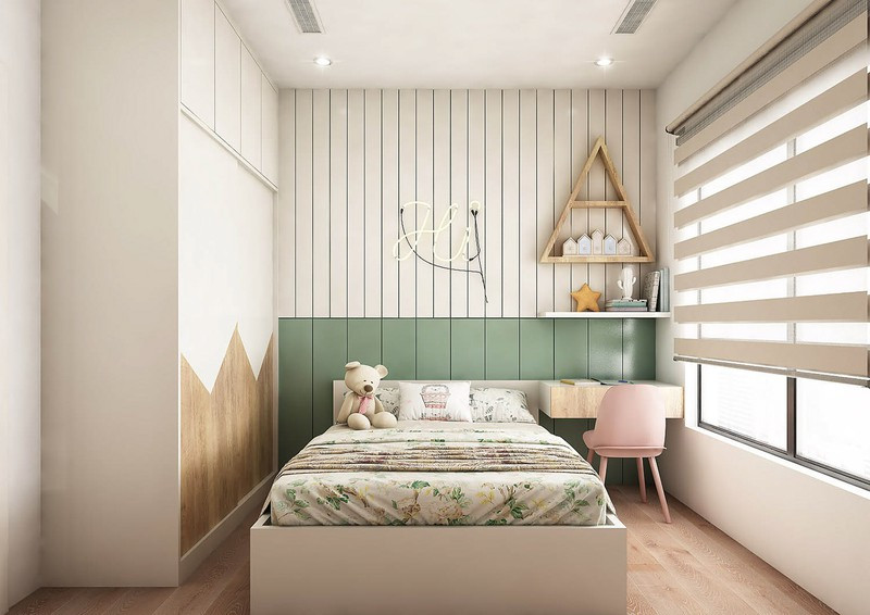 Phòng trẻ em trở nên xinh xắn hơn nhờ sử dụng gỗ sơn màu.