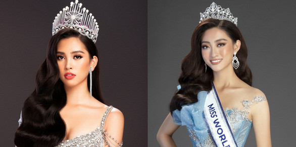 Hoa hậu Việt Nam 2018 Trần Tiểu Vy (trái) và đương kim Miss World 2019 Lương Thùy Linh - Ảnh: BTC