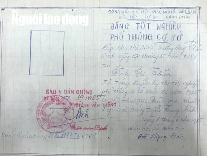 Bằng tốt nghiệp Phổ thông cơ sở của ông Trương Công Thái Bằng tốt nghiệp Phổ thông cơ sở của ông Trương Công Thái