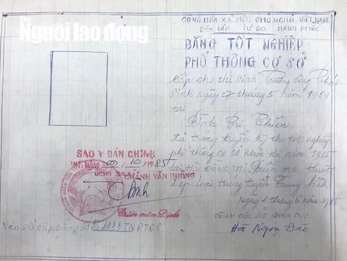 Bằng tốt nghiệp Phổ thông cơ sở của ông Trương Công Thái