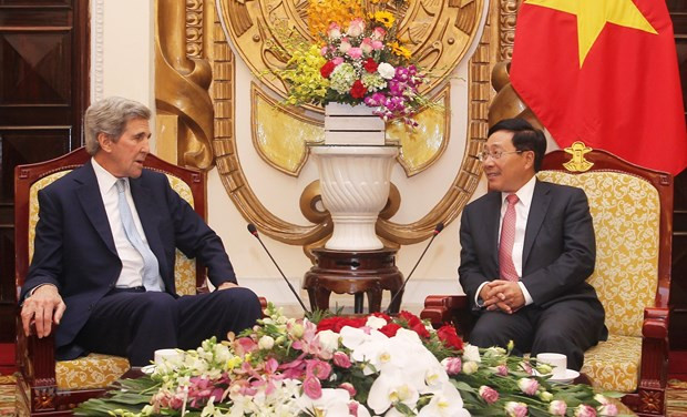 Phó Thủ tướng, Bộ trưởng Bộ Ngoại giao Phạm Bình Minh tiếp cựu Ngoại trưởng Mỹ John Kerry hồi tháng 1/2019. (Ảnh: Lâm Khánh/TTXVN) Phó Thủ tướng, Bộ trưởng Bộ Ngoại giao Phạm Bình Minh tiếp cựu Ngoại trưởng Mỹ John Kerry hồi tháng 1/2019. (Ảnh: Lâm Khánh/TTXVN)
