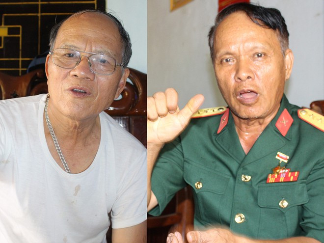Đại tá Nguyễn Thanh Bình kể lại chuyện LS báo mộng (trái); Đại tá, anh hùng LLVT nhân dân Trần Hữu Lưu chia sẻ chuyện tâm linh khi ông đi tìm HCLS tại Lào ẢNH: QUANG VIÊN