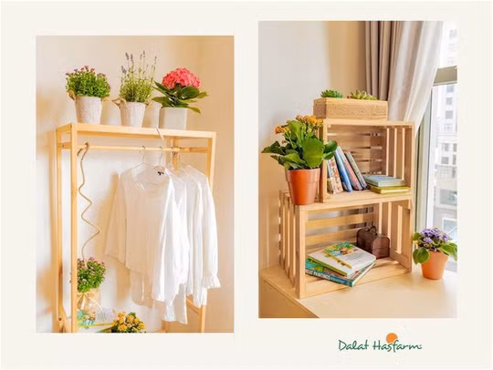 Những góc nhà nhỏ xinh lãng mạn với hoa, giá treo quần áo hay tủ sách nhỏ thêm hoa tạo cảm hứng.