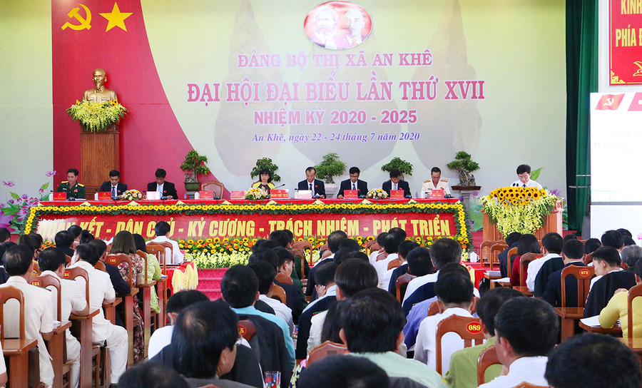Quang cảnh phiên trù bị Đại hội đại biểu Đảng bộ thị xã An Khê lần thứ XVII (nhiệm kỳ 2020-2025). Ảnh: Quang Tấn Quang cảnh phiên trù bị. Ảnh: Quang Tấn