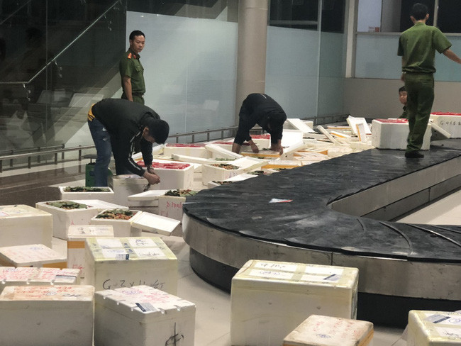 Những thùng dâu được thu giữ tại Cảng hàng không Liên Khương.