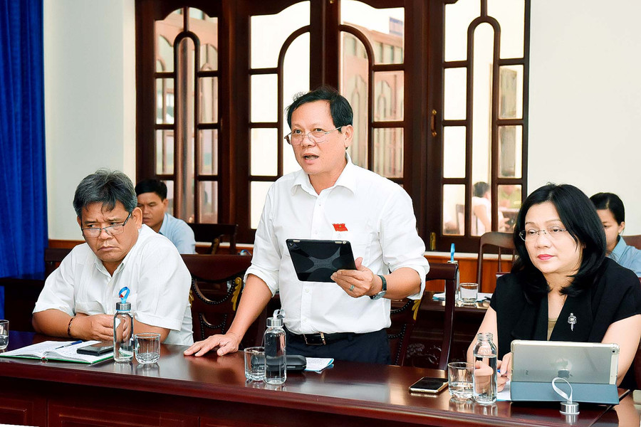 Đại biểu Nguyễn Đình Phương-Trưởng ban Kinh tế-Ngân sách HĐND tỉnh phát biểu tại buổi thảo luận tổ. Ảnh: Đức Thụy