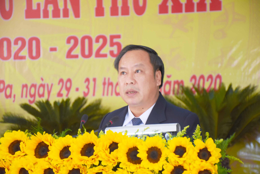 Đồng chí Châu Ngọc Tuấn-Phó Bí thư Thường trực Tỉnh ủy phát biểu chỉ đạo Đại hội. Ảnh: Minh Triều