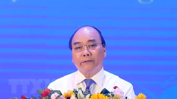  Thủ tướng Nguyễn Xuân Phúc phát biểu tại Lễ kỷ niệm. (Ảnh: Thống Nhất/TTXVN)